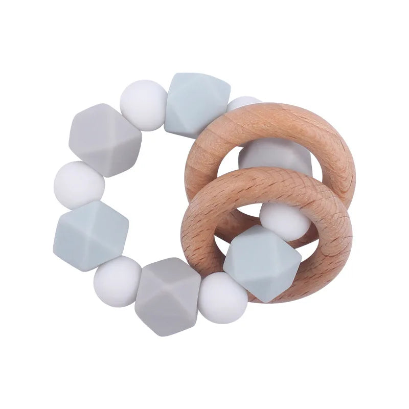 Baby Teether Bracelet Crochet Wood Crafts Engraved Bead Food Grade Silicone Beads Wood Animal Pendant Teething Toys For Rattle