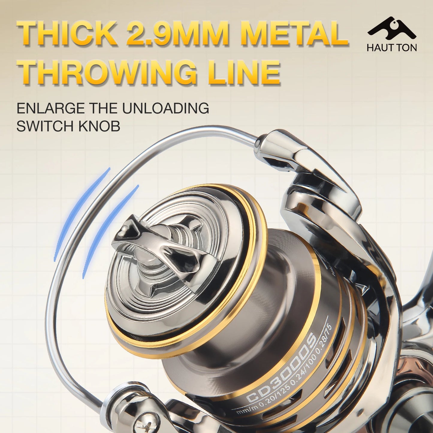 HAUT TON CD Spinning Fishing Reel 5.2:1 GearRatio 13.23Lbs Max Drag Metal Spoo Foldable CNC Double Arm For Freshwater Saltwater