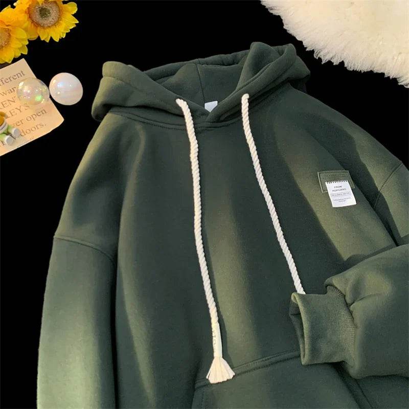 Autumn New in Solid Color Hooded Sweatshirts For Men Y2K Streetwear Appliques Hoodies Women Oversized Fleece Pullover Hoody - AIAZ
