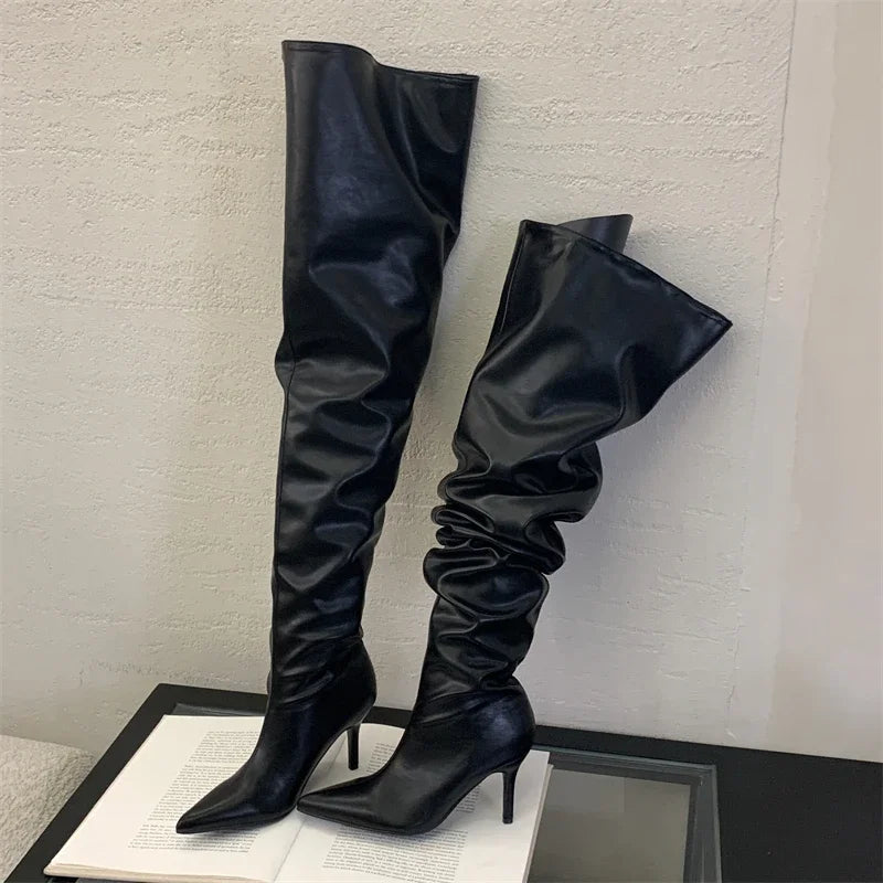Eilyken Winter Pointed Toe Women Over The Knee Boots Sexy Thin Heels Stripper Thigh High Booties Shoes Zapatos De Mujer
