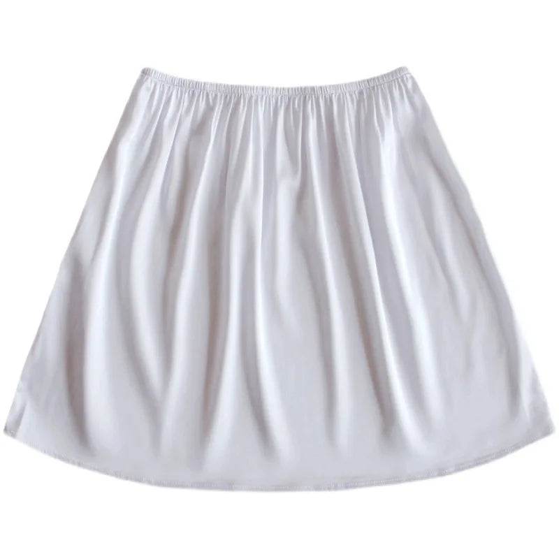 Satin Underskirt Half Slips Dress for Women Summer Thin Ice Silk High Waist Elastic Anti-Penetrating Underskirt Lining Petticoat - AIAZ