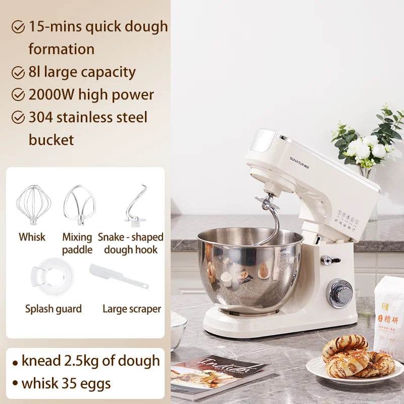 SUNATUR 2000W electric kitchen blender 8L stand mixer machine Egg Beating cream All-in-One Mixer Household Auto Dough Kneading - AIAZ