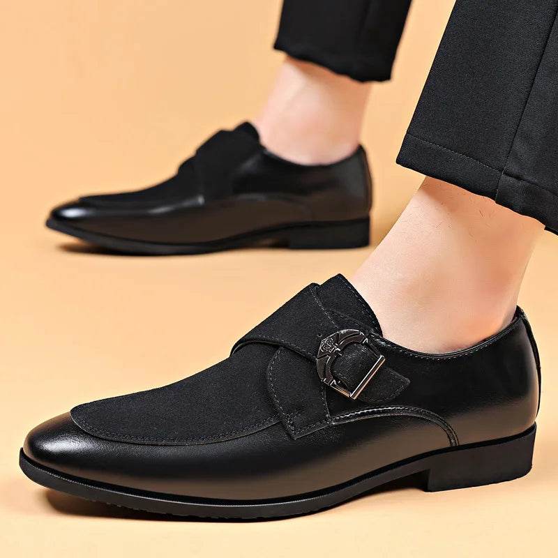 Casual Business Shoes for Men Point Toe Men Dress Buckle Shoes Luxury Men's Wedding Formal Shoes Derby Party Oxford Footwear - AIAZ