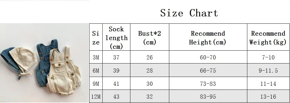 Baby Clothes Denim Sling Romper Infant Onesie Newborn One-piece 0-3 Years Old Complimentary Hat