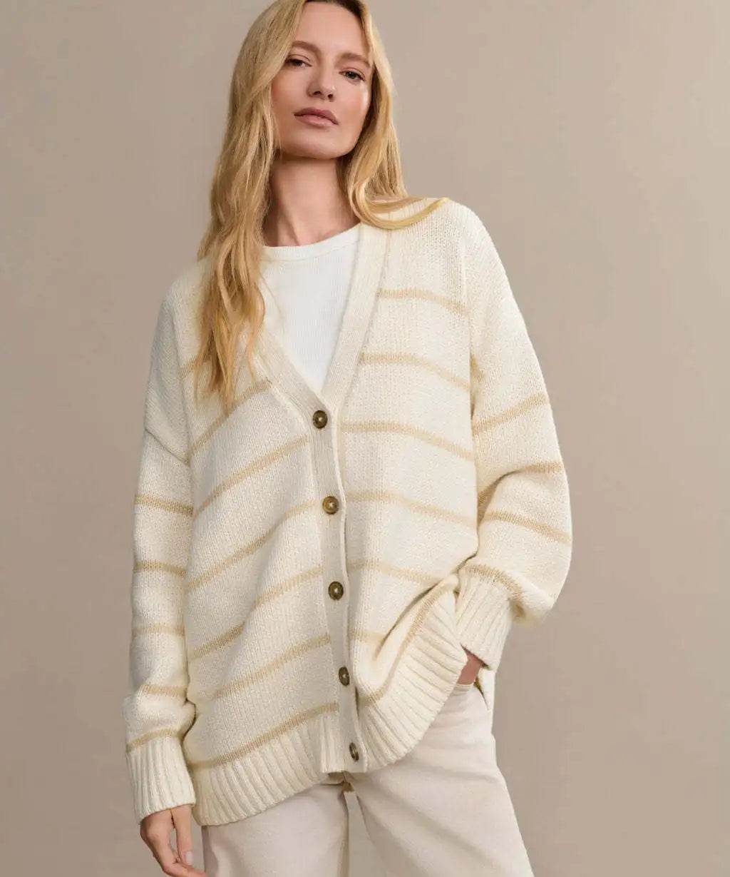 Casual Stripe Knitted Cardigan For Women 2025 Autumn Winter Single Breasted V-Neck Sweater Female Loose Coat - AIAZ