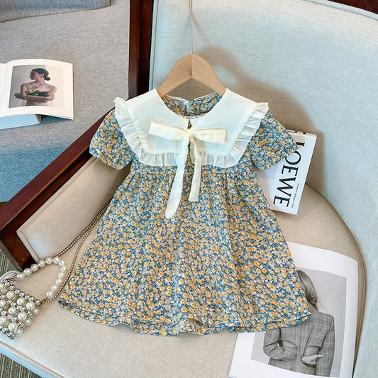 Baby Girl Dresses Summer Floral Bow Short Sleeve Girls Dresses Cute Cotton Girls Dresses Baby Clothes Girl ﻿