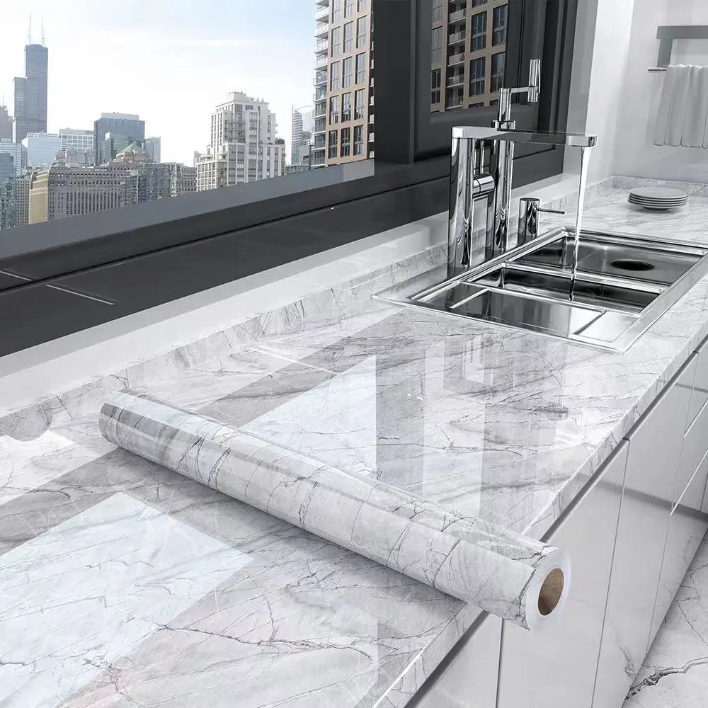 10m Marble Texture Oil Proof Self Adhesive Bathroom Tile Floor Waterproof PVC Cabinet Wallpaper Kitchen Furniture Wall Stickers