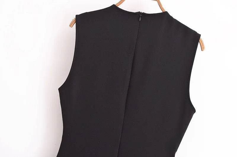 MUJER 2025 Womens Dresses Black Office Long Dresses for Women Spring Sleeveless Midi Dress Woman Belt Button Women's Dress Vest - AIAZ