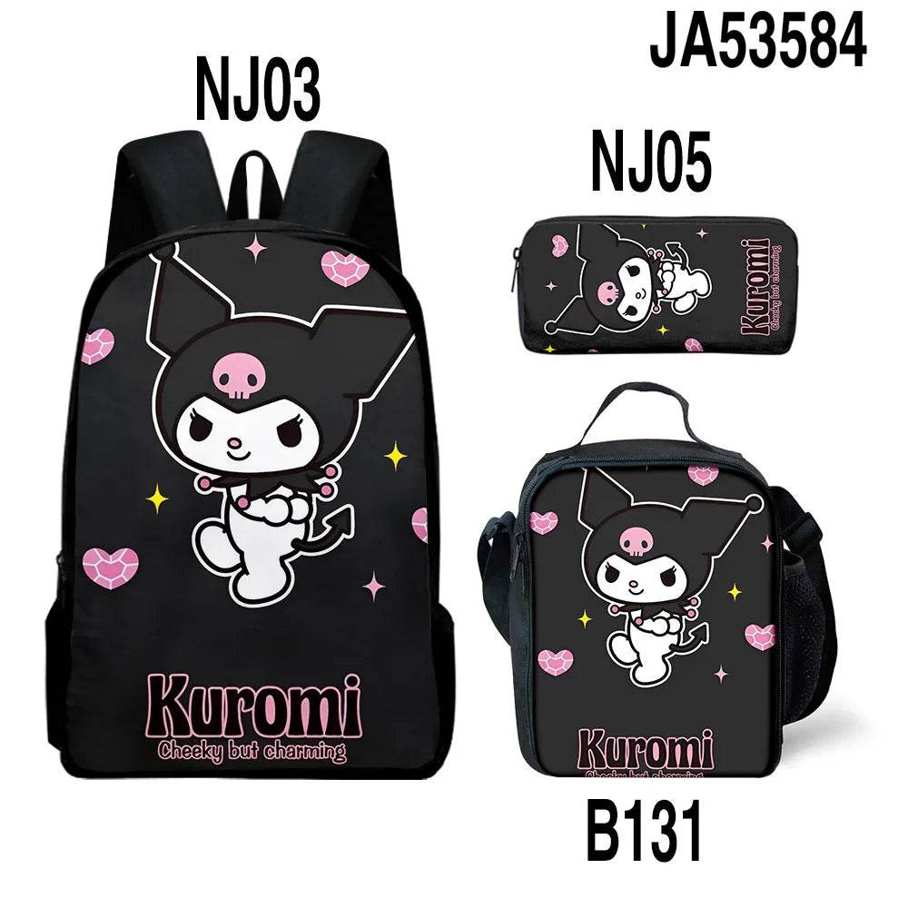 Sanrio Kuromi Backpack Sanrio Backpack Pencil Bag Student School Bag Primary and Middle kawaii Cartoon School Bag Mochila - AIAZ