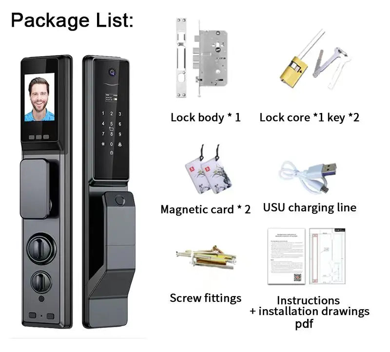 Tuya APP Facial Fingerprint Password With Camera Smart Door Lock Remote Voice Intercom Electronic Door Lock Fully Automatic
