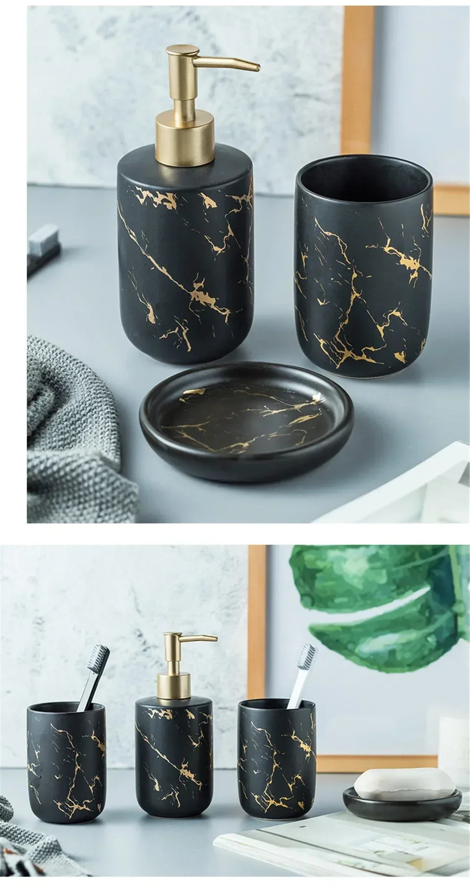 Marble Soap Dispenser Pump Bottle Ceramic Bathroom Accessory Set  Home Couple Mouthwash Cup Soap Dish Washing Tools Luxury