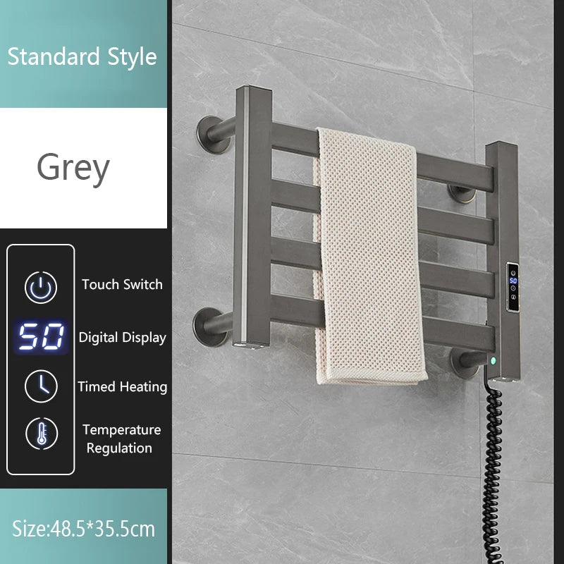 Smart Home Electric Heated Towel Rail Grey Electric Bathroom Bath Towel Dryer Warmer Heaters Punch Free Towel Rack Radiator 110v