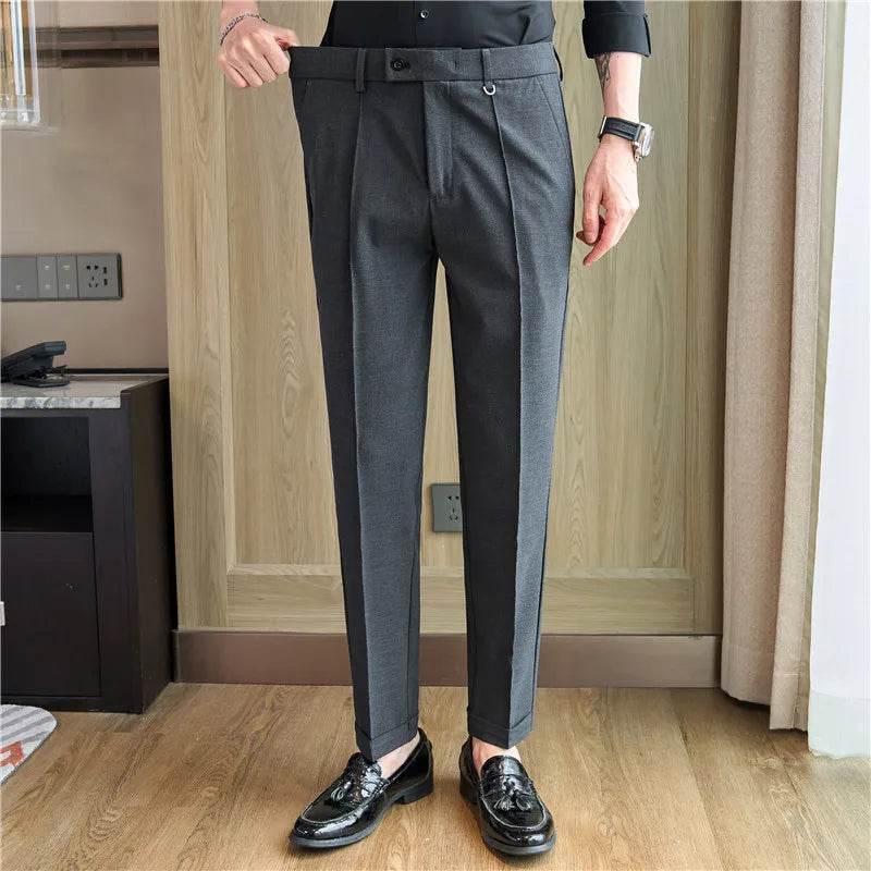 Men's business casual trousers, daily formal work pants, 2024 new high quality, plain color versatile ankle-length trousers. - AIAZ