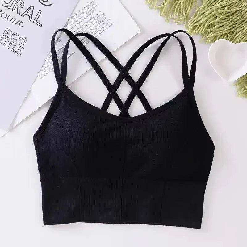 Sexy Women Tops Back Cross Strap Tank Top Push Up Running Sports Bra Breathable Soft Fitness Beauty Solid Color Yoga Bra - AIAZ
