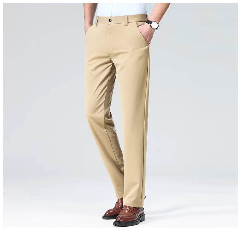 Men Suit Pants Light Thin Elastic Slim Fit Dress Pants Business Solid Casual Straight Leg Trouser Men Clothing Oversize 29-42 - AIAZ