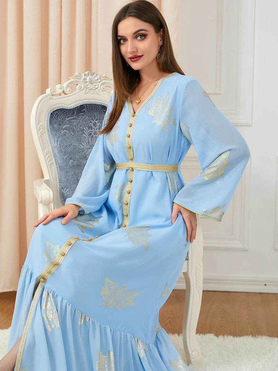 Morocco Dress For Women 2022 Autumn Muslim Abaya Fashion Dubai Abayas Iron Button Belted Kaftan Split Hem Party Dresses Vestidos - AIAZ