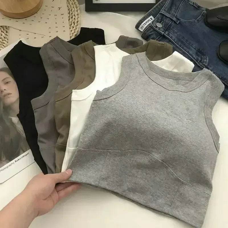 Women Crop Tops Sexy Solid Camisole One-piece Tube Top Seamless Sports Tank Top Wireless Underwear Padded Bra Bralette Vest - AIAZ