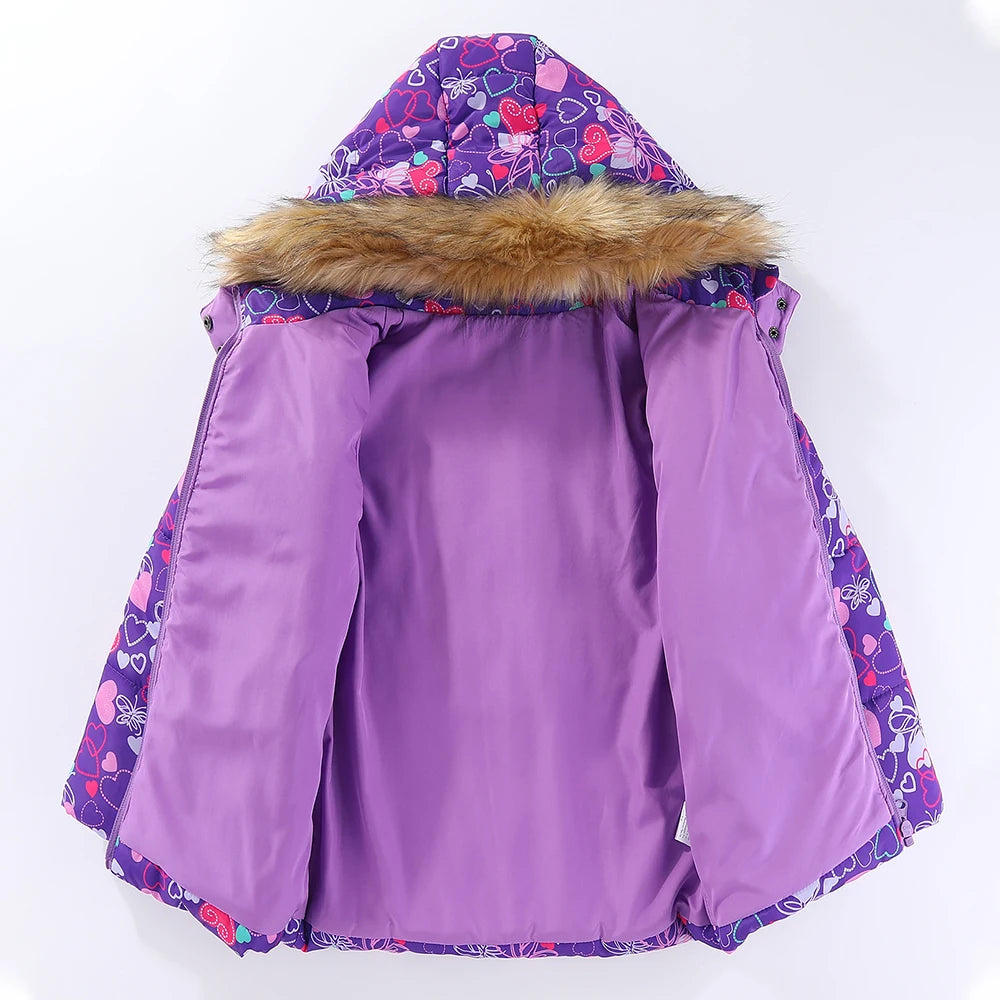 4-8T Kids Girls Ski Suits Hooded Snowboard Coats Children Winter Warm Pant Outdoor Sportwear Thick Cotton Snowboard Skiing Suit