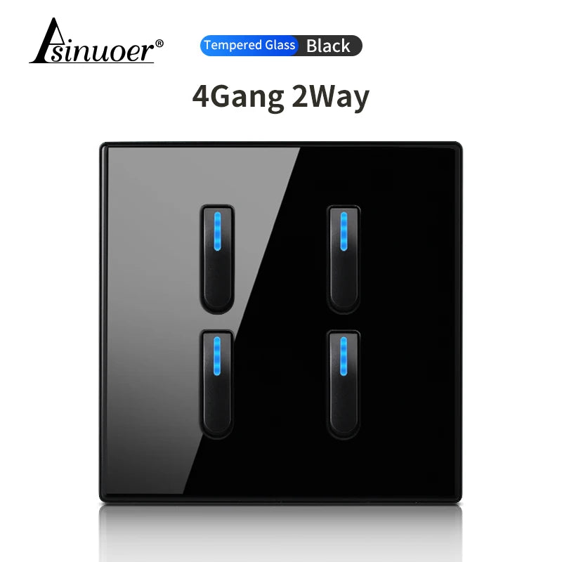 Glass Panel Wall Switch LED European 16a Socket Retro Toggle Light Switch EU UK Standard 2way Socket 1-4gang USB Home Decoration