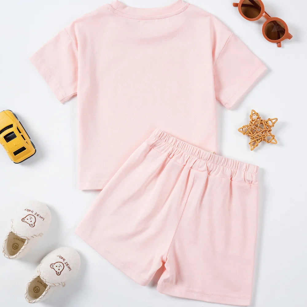 Summer Cotton Toddler 2pcs Boys Girls Printed Round Neck Top + Shorts Set Comfortable Skin-friendly Casual Clothing 2024 New