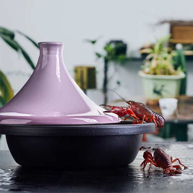 Cast Iron Tagine 2 Quart Moroccan Enameled Cast Iron Tagine With Enameled Cast Iron Base And Ceramic Cone-Shaped Lid Dutch Oven