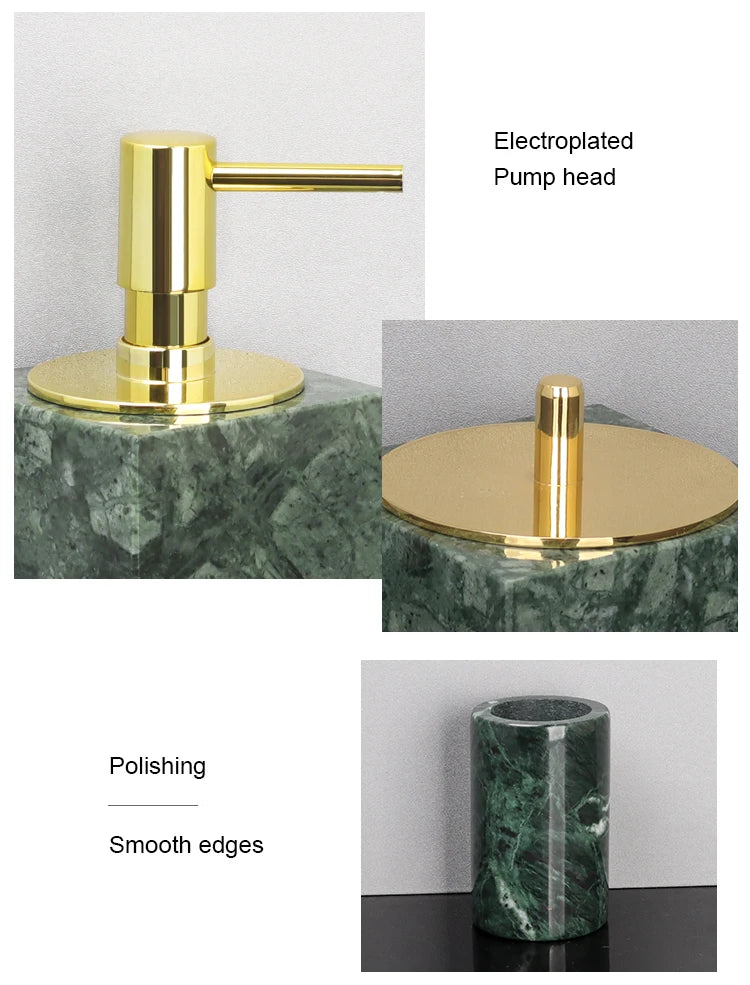Indian Green Natural Marble Bathroom Accessories Retro Soap Dispenser Soap Dish Toothbrush Holder Tissue Box Bathroom Set