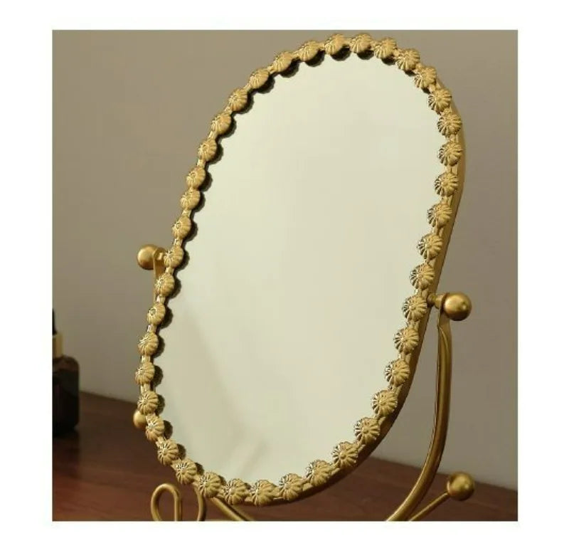 Light Luxury Wrought Iron Vertical Mirror Rotatable Retro Makeup Mirror Bedroom Vanity Mirror Desktop Ornament Photo Props