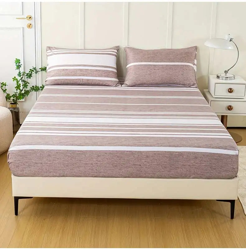 3-Piece Striped Fitted Sheet Set – Luxuriously Soft & Breathable – Includes 1 Fitted Sheet and 2 Pillowcases for Cozy Sleep – Pe