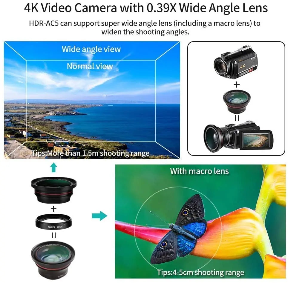 Live Streaming Camera 4K Digital Camcorder Ordro AC5PLUS 12X Optical Zoom for YouTube Vlog Church Wedding Videos Home Use