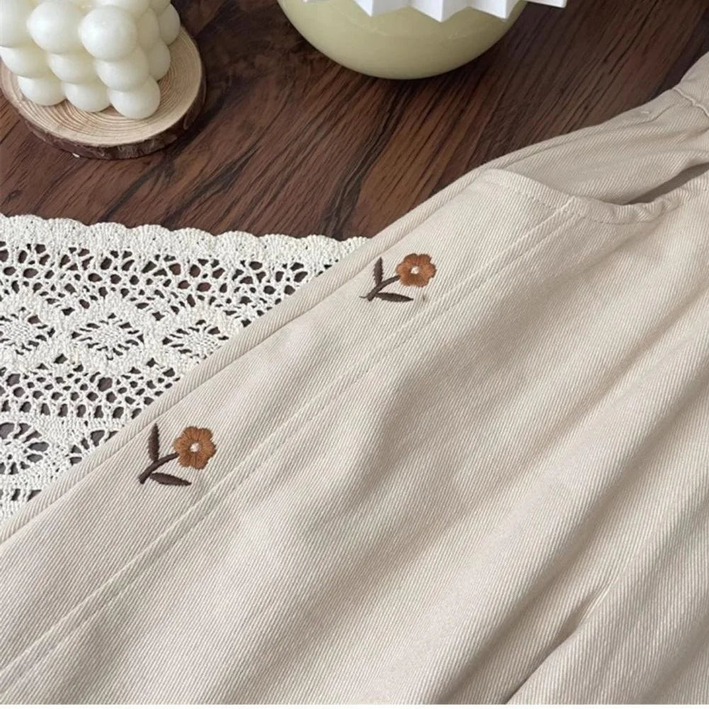 2025 Autumn Children Casual Pants 2-6T Girls Flower Embroidery Cotton Trousers Kids Baby