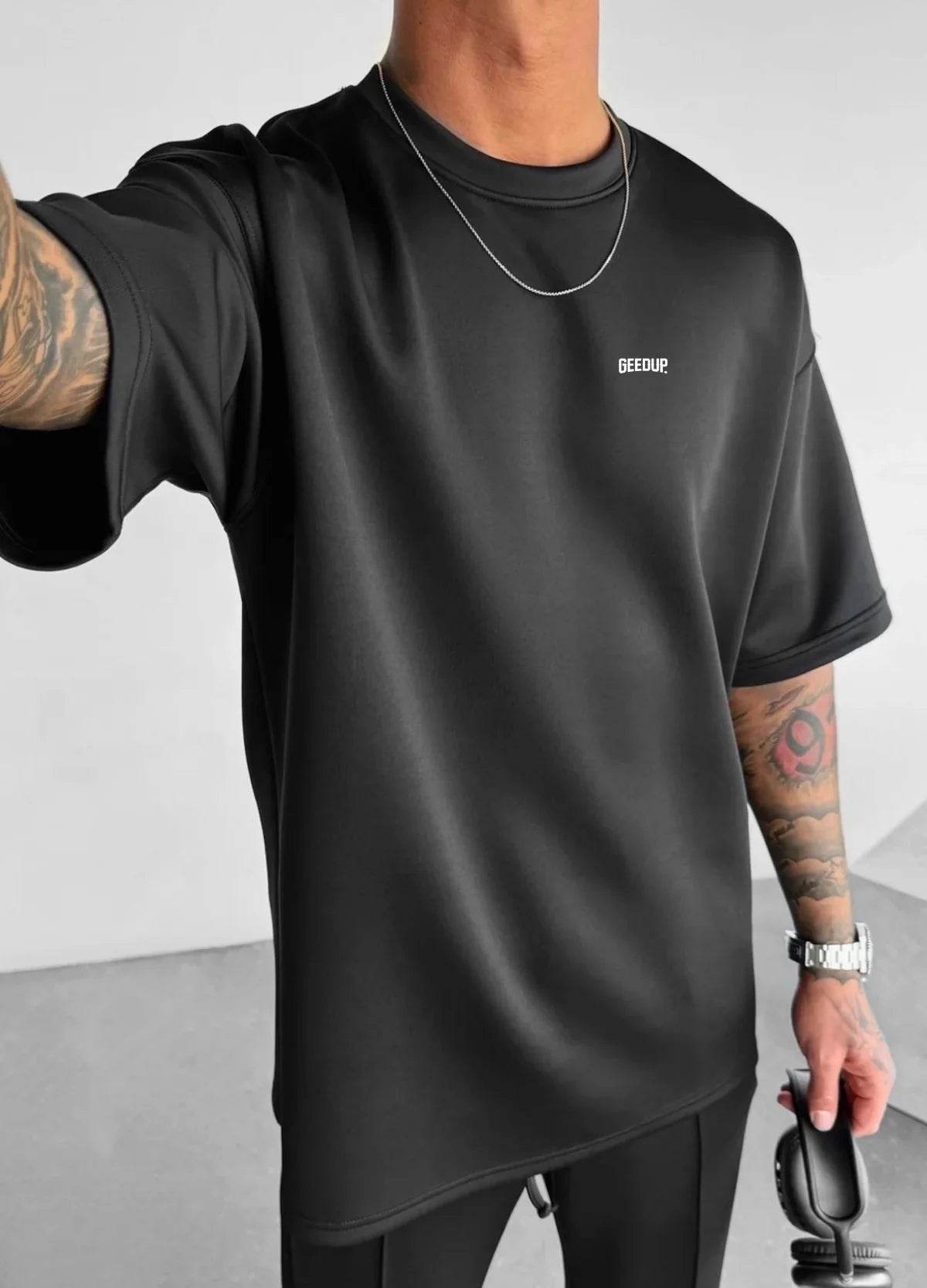 Men 2025 summer fashion sports design sense simple casual solid color quick drying short-sleeved T-shirt trend clothes - AIAZ
