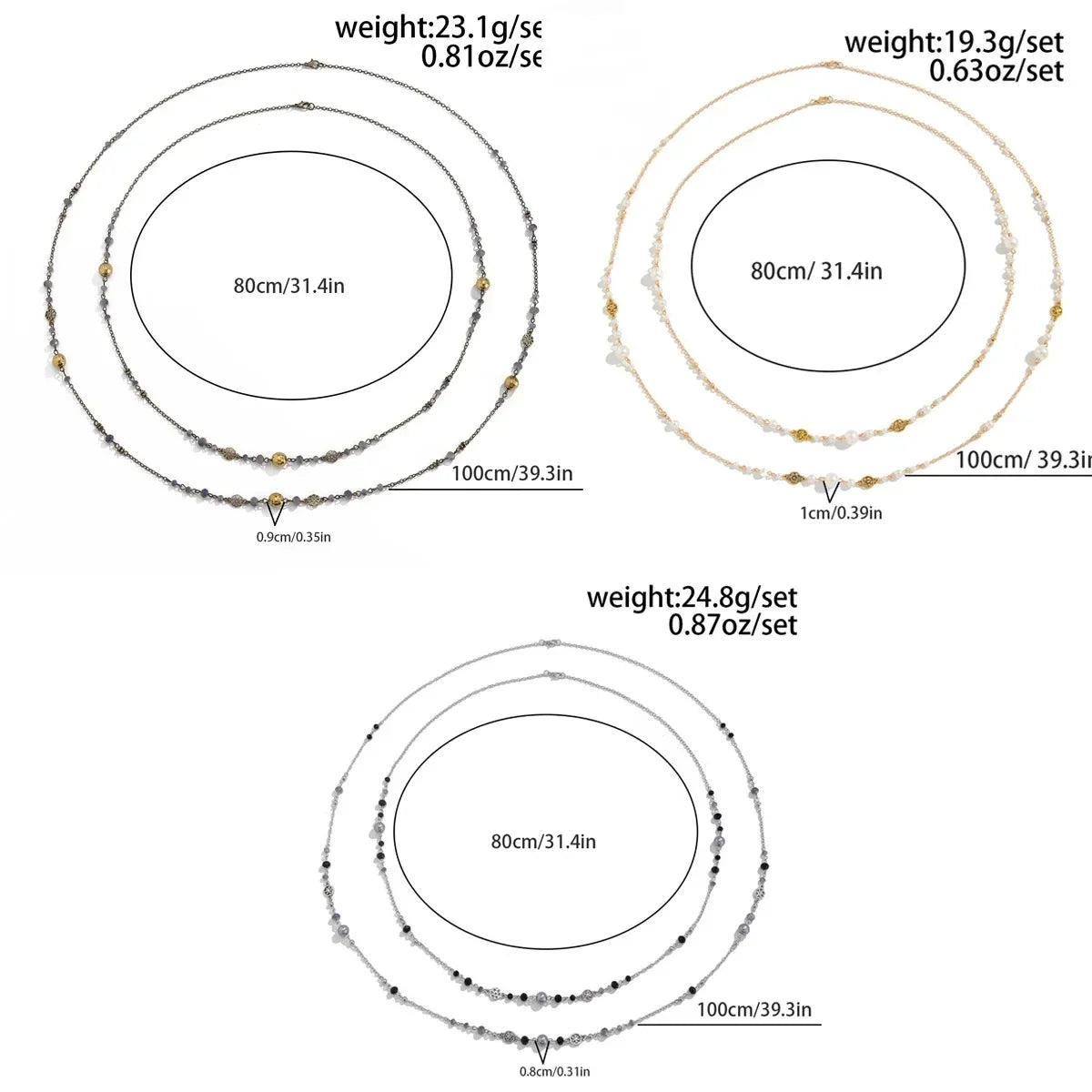 2Pcs/Set Hot Sale Temperament Imitation Pearl Long Chain Necklace for Women Fashion Statement Goth Sweather Link Neck Jewelry