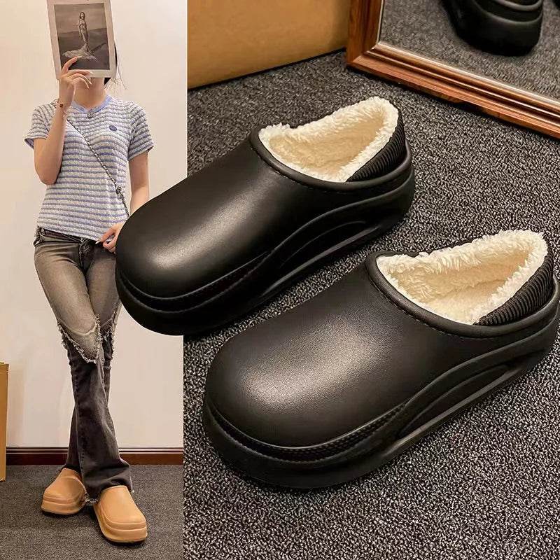 2025 Winter Men Women Warm Slipper EVA Short Plush Fur Indoor Flip Flop Non-Slip Waterproof Casual Outdoor Slipper For Couple - AIAZ