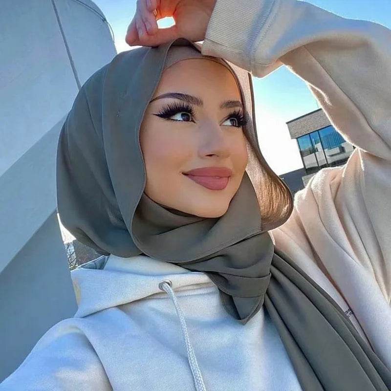 Muslim Chiffon Hijab Scarf Women Long Solid Color Head Wrap For Women Hijabs Scarves Ladies Muslim Veil Jersey Hijabs - AIAZ