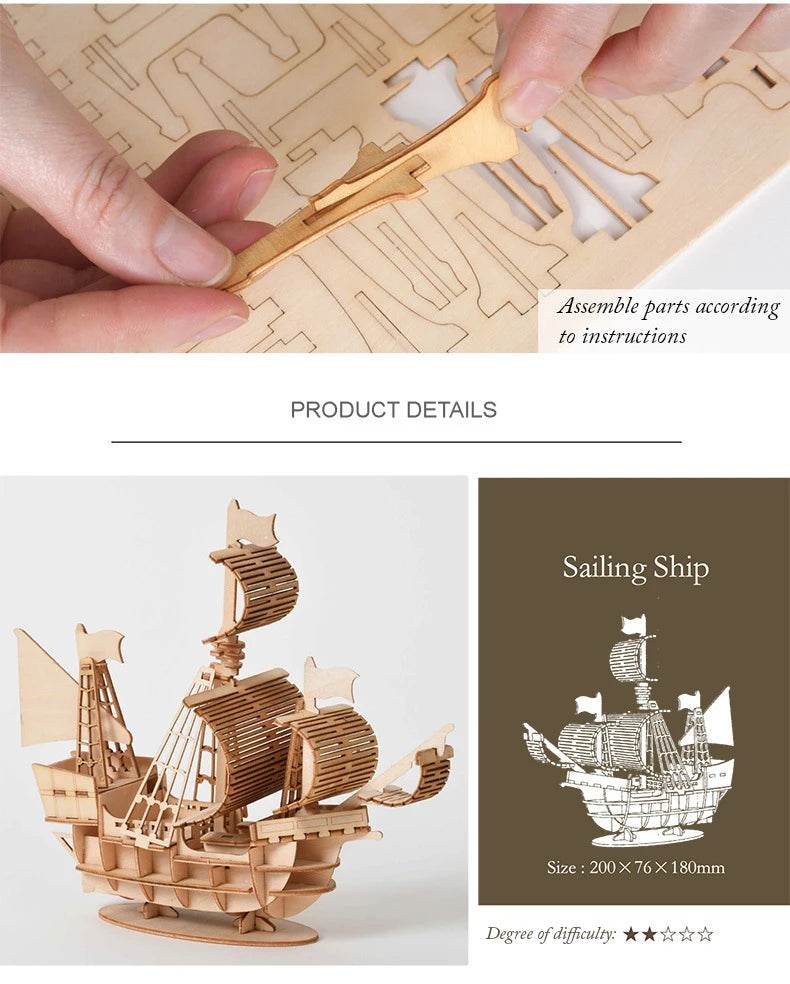 Diy 3d wooden puzzle for Assembly Puzzle Laser Cutting Sailing Ship Biplane Steam Locomotive Train Toy diy Kit for adults Child - AIAZ