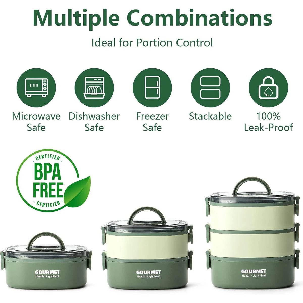 Lunch Box 2000ML 3-Tier Stackable Bento Case Sealed Leak-proof Meal Box Microwave Safe Portable Students Workers Food Container - AIAZ