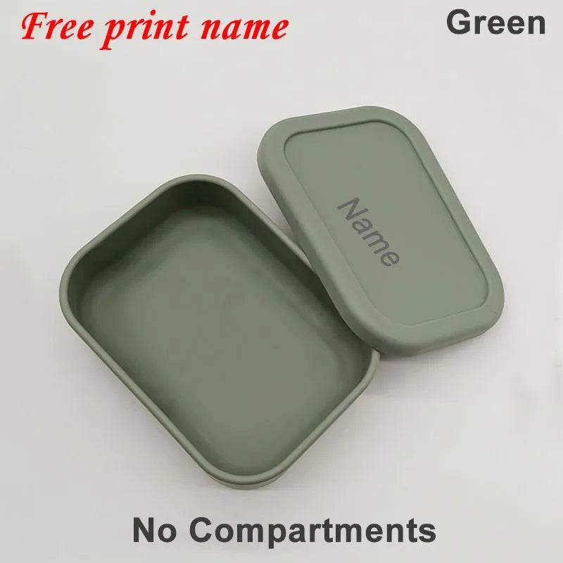 Personalized Name Lunch Box 3 Compartment Silicone Bento Box Portable Leak Proof Microwave Oven Lunch Box Picnic Food Container - AIAZ