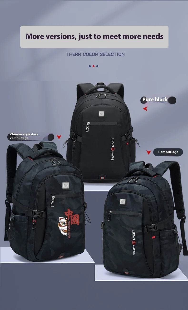 Backpack Primary School Middle School Students High School Bags Large Capacity Ultra-light Load Reduction Outdoor Travel Busines - AIAZ