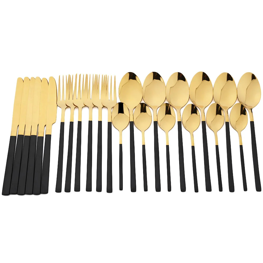 24pcs Knife Fork Spoon Dinnerware Set Rose Gold Tableware Stainless Steel Flatware Kitchen Cutlery Set with Luxury Storage Rack