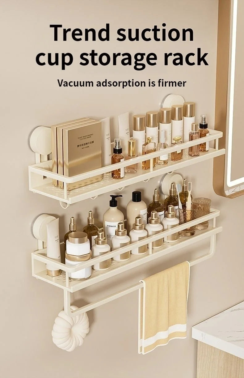 No Need To Drill Suction Cup Bathroom Storage Rack, Wall-mounted Oganizing Rack Cosmetic Storage Rack, Kitchen Storage Rack