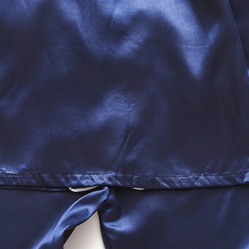 Korean version of childrens pajamas set silk satin long sleeve top+trousers two -piece male baby girl cartoon solid color set