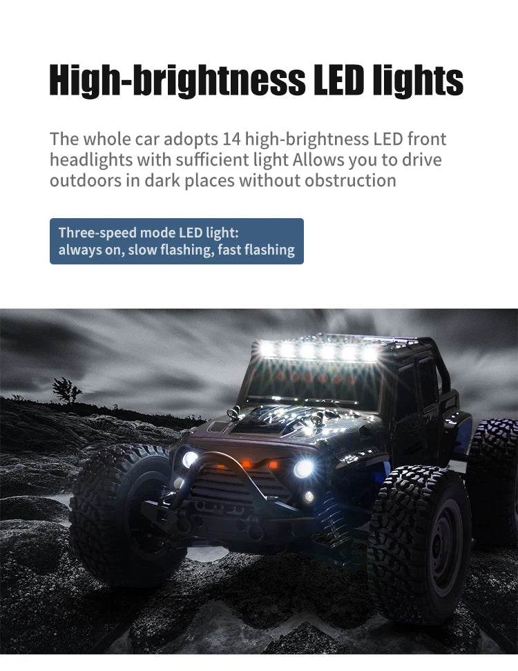 1:16 4WD RC Car 70KM/H Or 50KM/H With LED Remote Control Cars High Speed Drift Monster 4x4 Truck for Kids vs Wltoys 144001 Toys - AIAZ