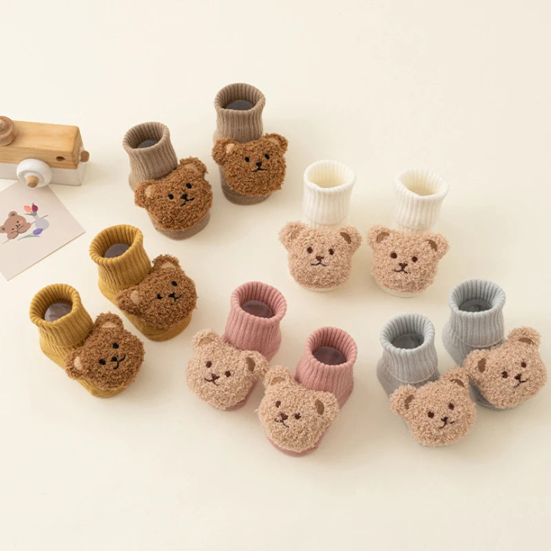 Cute Cartoon Bear Baby Socks for Boys Girls Spring Autumn Soft Cotton Anti Slip Soled Newborn Toddler Sock Kids Warm Socken