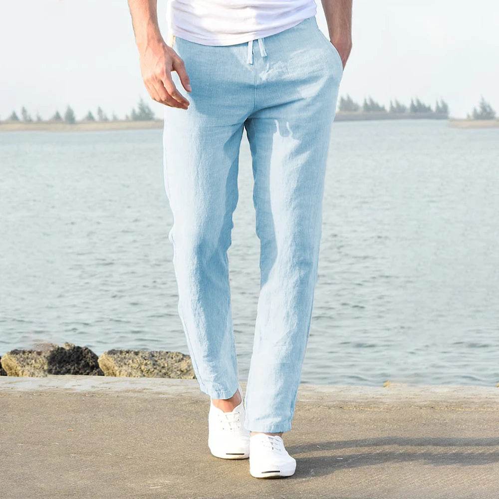 Men's Cotton Linen Pants Male Autumn New Breathable Solid Color Linen Trousers Fitness Streetwear S-3XL - AIAZ