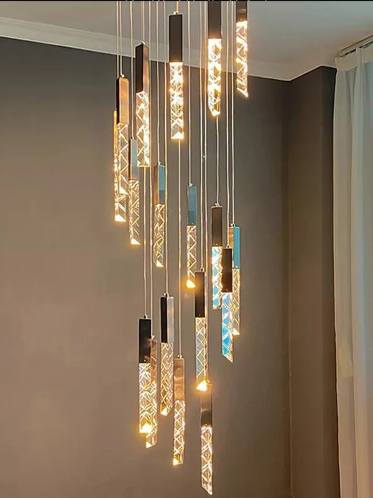 Modern LED Living Room Pendant Light Staircase Pendent Lamp Doublelayer Attic Spiral Long Ceiling Lamp Villa Crystal Chandelier