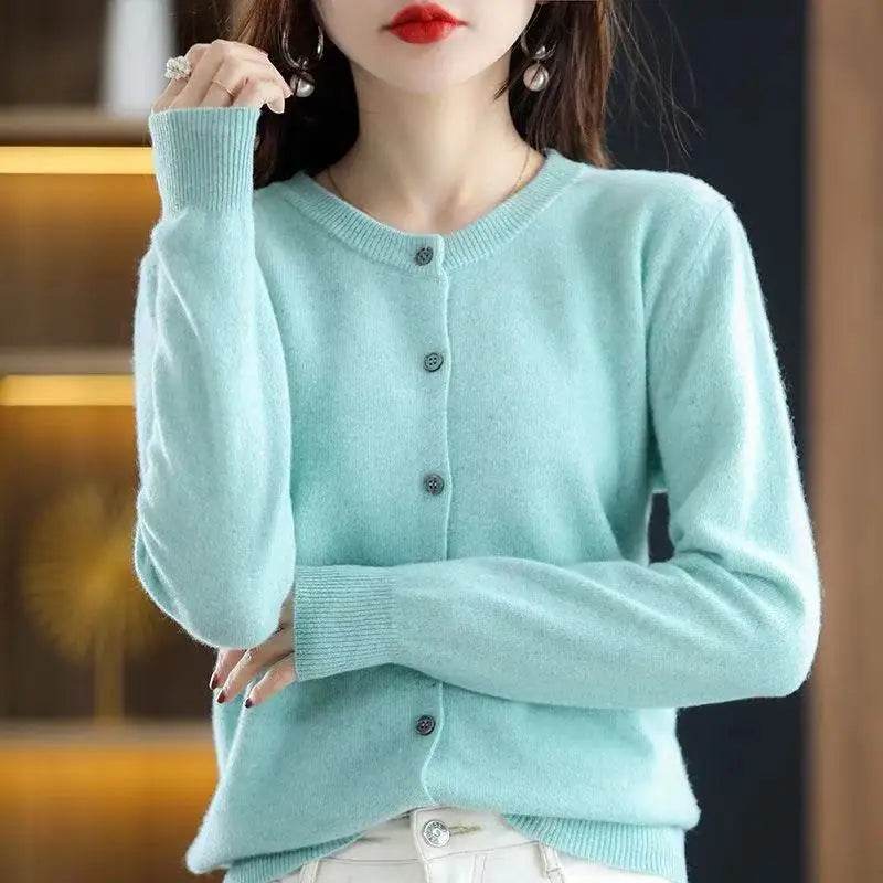 Women Cardigans Sweater O-neck Spring Autumn Knitted Cashmere Cardigans Solid Single Breasted Womens Sweaters 2022 - AIAZ