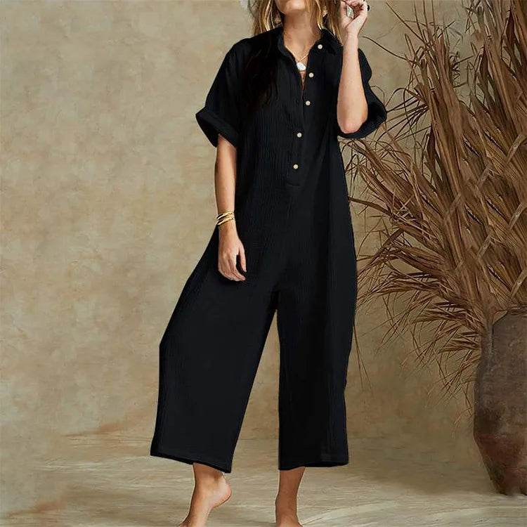 Summer Casual Workwear Jumpsuit Cotton And Linen Women's Trousers Spring Summer Elegant Office Lady Loose Simple Jumpsuits - AIAZ