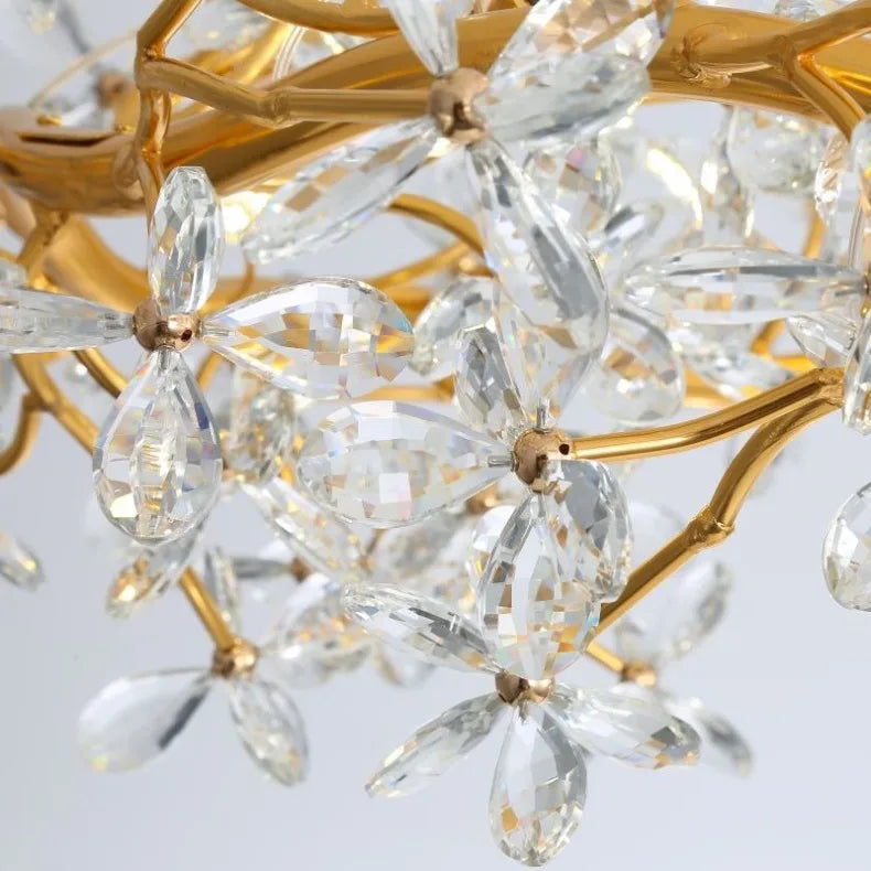 Modern Ceiling Chandelier Light Gold Crystal for Living Room Bedroom Transparent Flower Chandelier Indoor Lights Home Decor