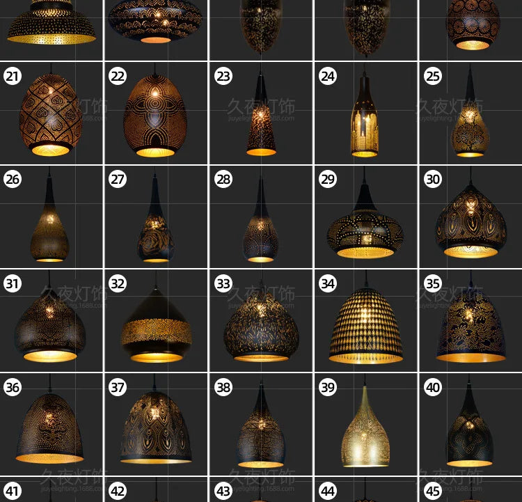 Southeast Asian Pendant Lights Antique Hollow Hanging Light Fixture Thai Arabian Restaurant Bedroom Moroccan Decorative Lamps