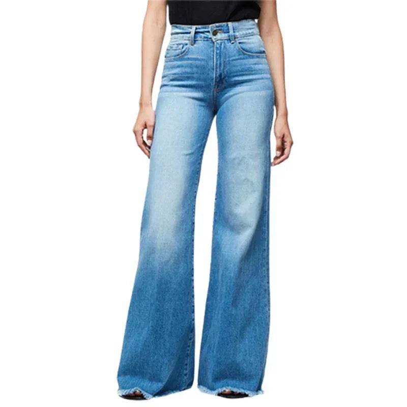 Mid Waist Flared Jeans Women Elegant Commuter Denim Pants Ladies Comfortable Casual Wide Leg Trousers Trend Streetwear Washable - AIAZ